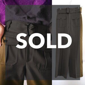 Sézane Phil Trousers Women’s Size 34 (US 2/4) Olive Green Wide Straight Leg